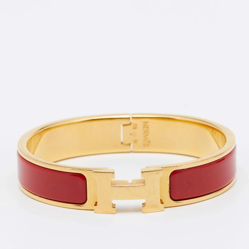 商品[二手商品] Hermes|Hermes Clic H Red Enamel Gold Plated Narrow Bracelet,价格¥2276,第1张图片