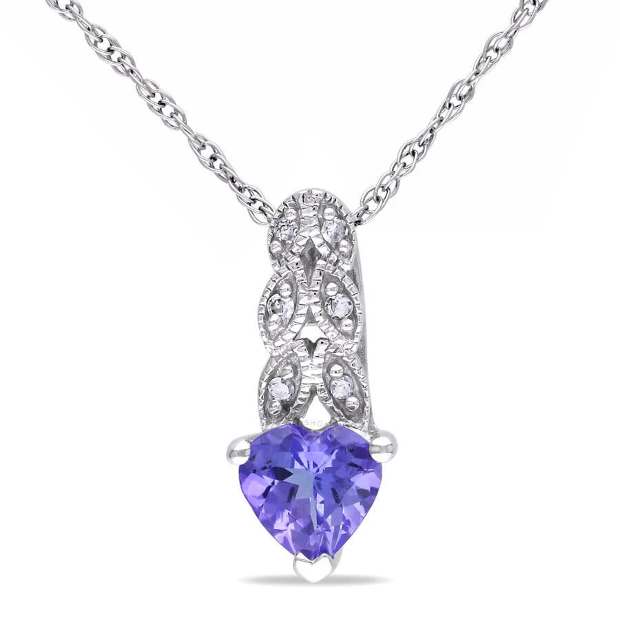 商品Amour|Diamond and Heart Shaped Tanzanite Pendant with Chain In 10K White Gold,价格¥1414,第1张图片