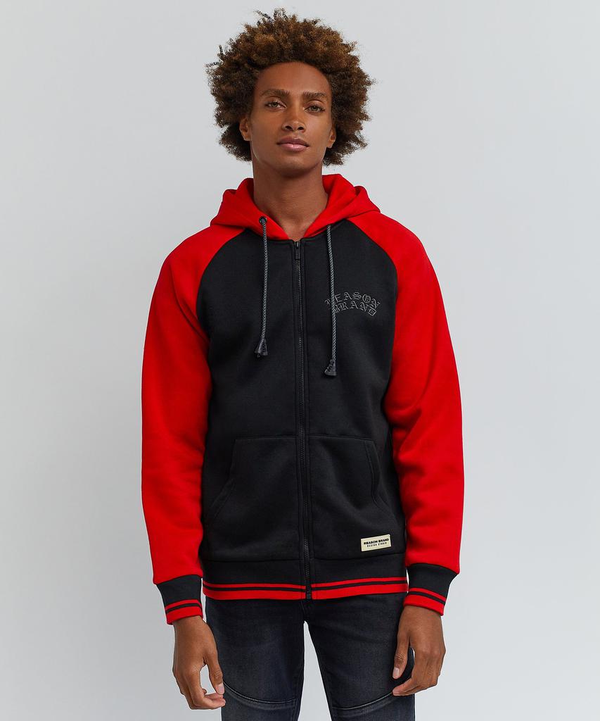 Basic Nash Color Block Hoodie - Red商品第1张图片规格展示