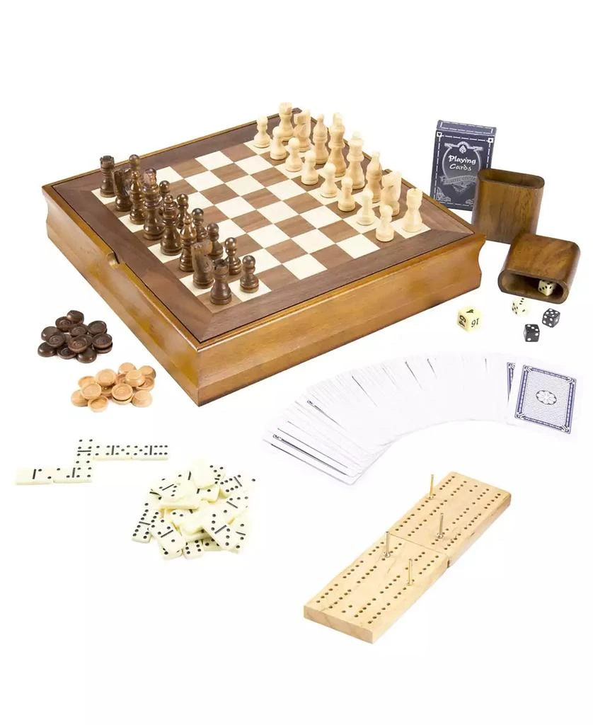 商品Trademark Global|Hey Play 7-In-1 Classic Wooden Board Game Set - Old Fashioned Family Game Night Cards, Dice, Chess, Checkers, Backgammon, Dominoes And Cribbage,价格¥540,第2张图片详细描述