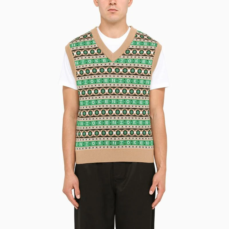 商品Kenzo|Green/camel knitted waistcoat,价格¥797,第1张图片