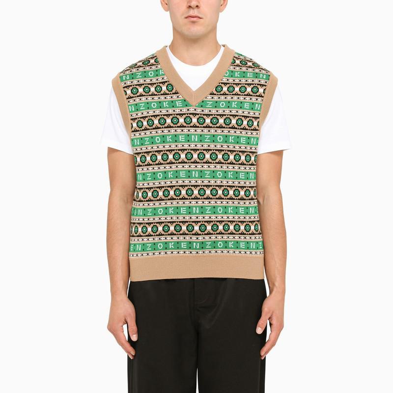 商品Kenzo|Green/camel knitted waistcoat,价格¥1327,第1张图片