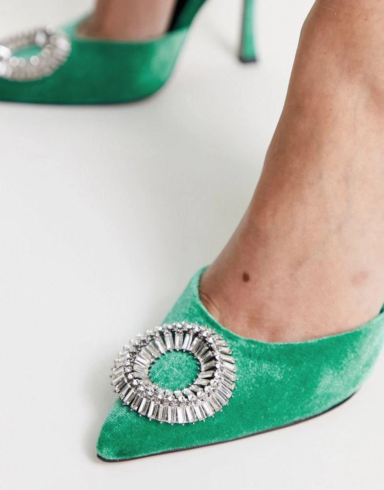 商品ASOS|ASOS DESIGN Patron embellished slingback high heeled shoes in green,价格¥142,第2张图片详细描述
