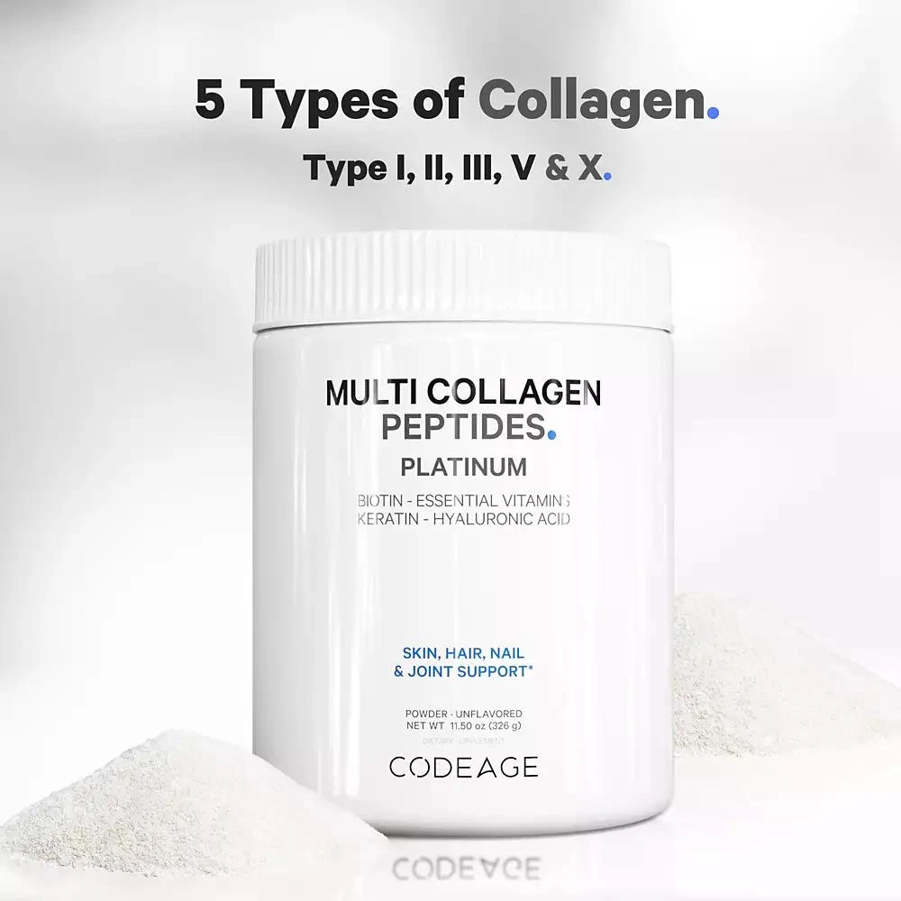 商品Codeage|Platinum Multi Collagen Peptides Powder, Biotin, Vitamin C, Keratin, Hydrolyzed Collagen Protein - 11.50 oz,价格¥299,第3张图片详细描述