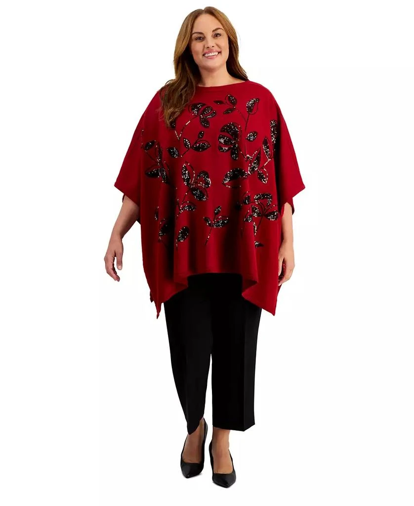 商品Anne Klein|Plus Size Floral Sequined Poncho Sweater,价格¥557,第1张图片