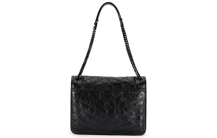 商品[国内直发] Yves Saint Laurent|圣罗兰 YSL Niki 黑链黑标Logo复古褶皱 牛皮革 流浪包斜挎单肩包 中号 女款 黑色,价格¥20634,第6张图片详细描述