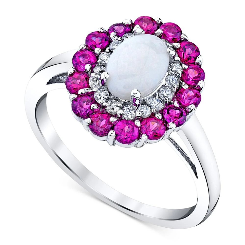 商品Macy's|Multi-Gemstone (1-5/8 ct. t.w.) & Diamond (1/6 ct. t.w.) Halo Ring in 10k White Gold,价格¥4182,第1张图片