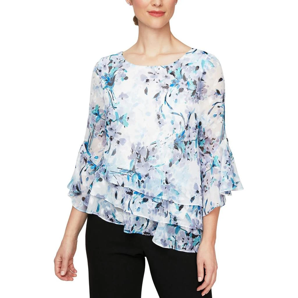 商品Alex Evenings|Alex Evenings Womens Petites Floral Print Chiffon Blouse,价格¥237,第1张图片