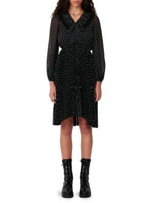 商品Maje|Ribul Pleated Polka Dot Muslin Dress,价格¥789,第1张图片