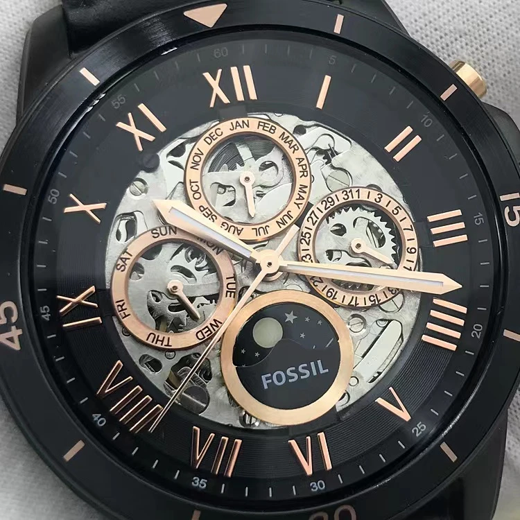 FOSSIL手表真皮多功能星期日历黑色镂空自动机械表商务男表ME3138 商品
