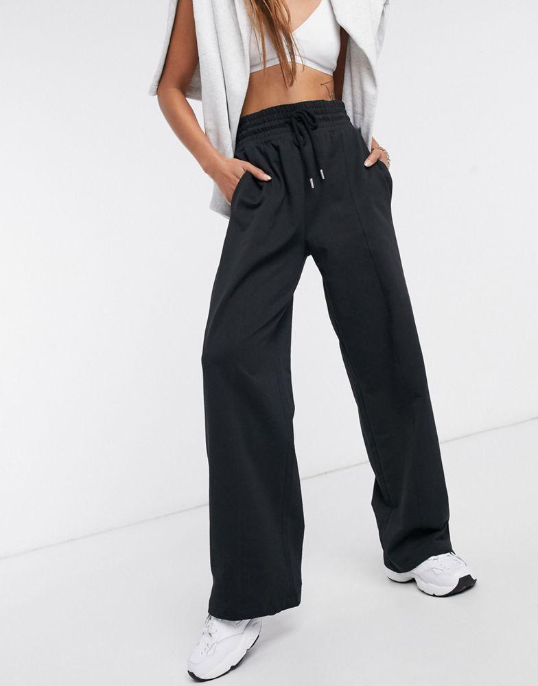 ASOS DESIGN straight leg jogger with deep waistband and pintuck in cotton in black - BLACK商品第4张图片规格展示