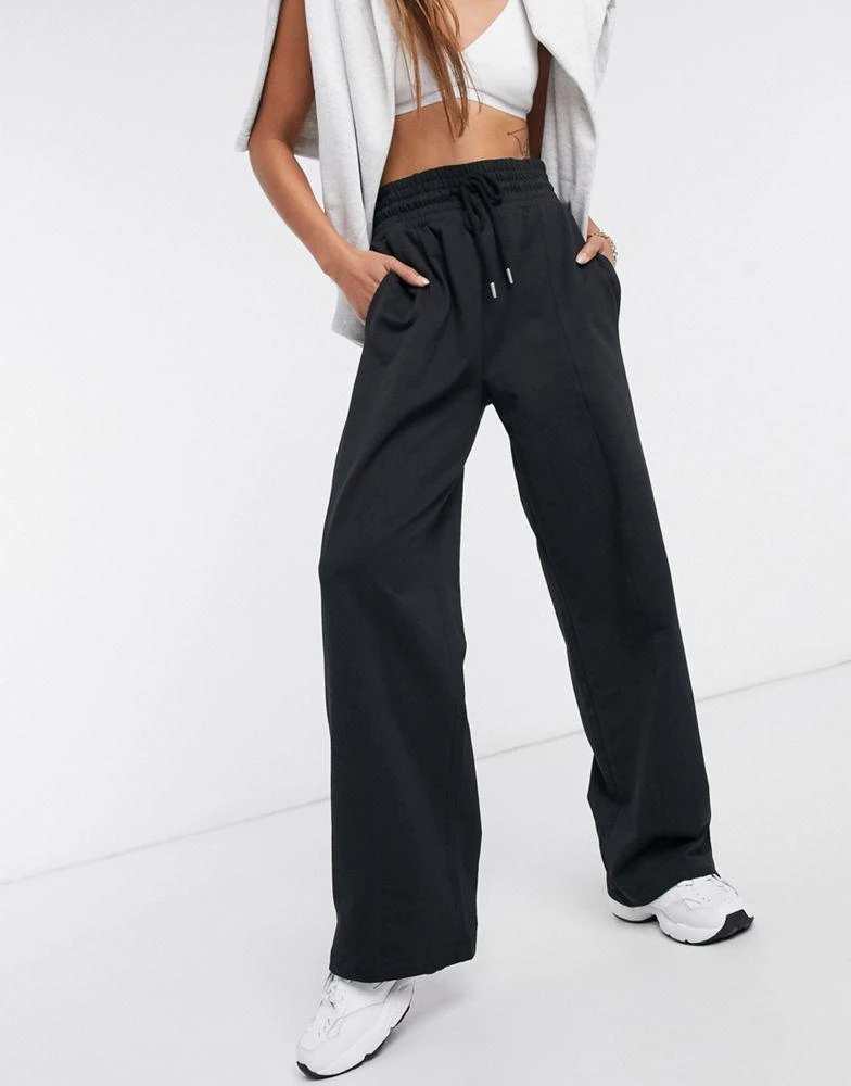 商品ASOS|ASOS DESIGN straight leg jogger with deep waistband and pintuck in cotton in black - BLACK,价格¥244,第4张图片详细描述