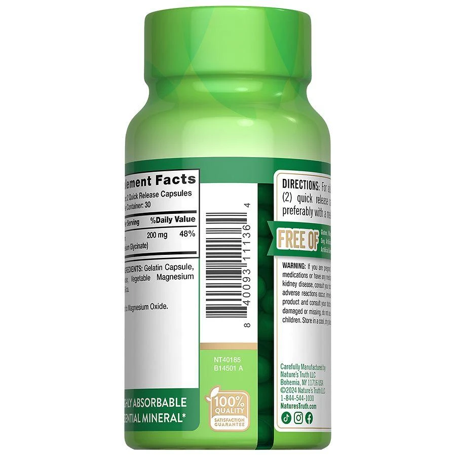 商品Nature's Truth|Magnesium Glycinate Capsules,价格¥119,第4张图片详细描述