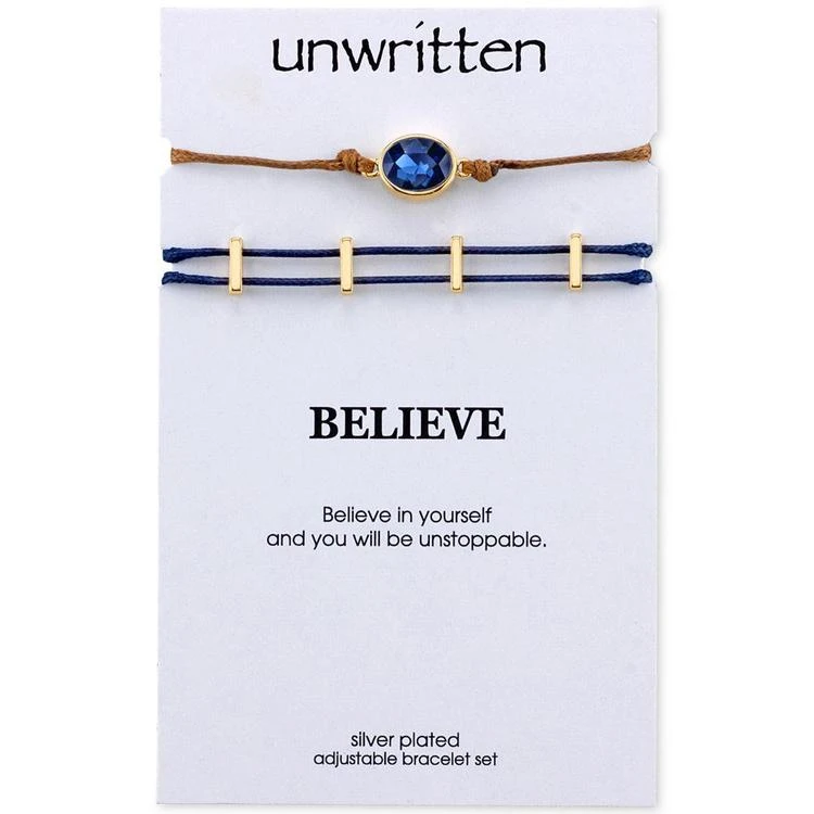 商品Unwritten|2-Pc. Set Two-Tone Blue Crystal, Cord & Tassel Adjustable Bracelets,价格¥103,第3张图片详细描述