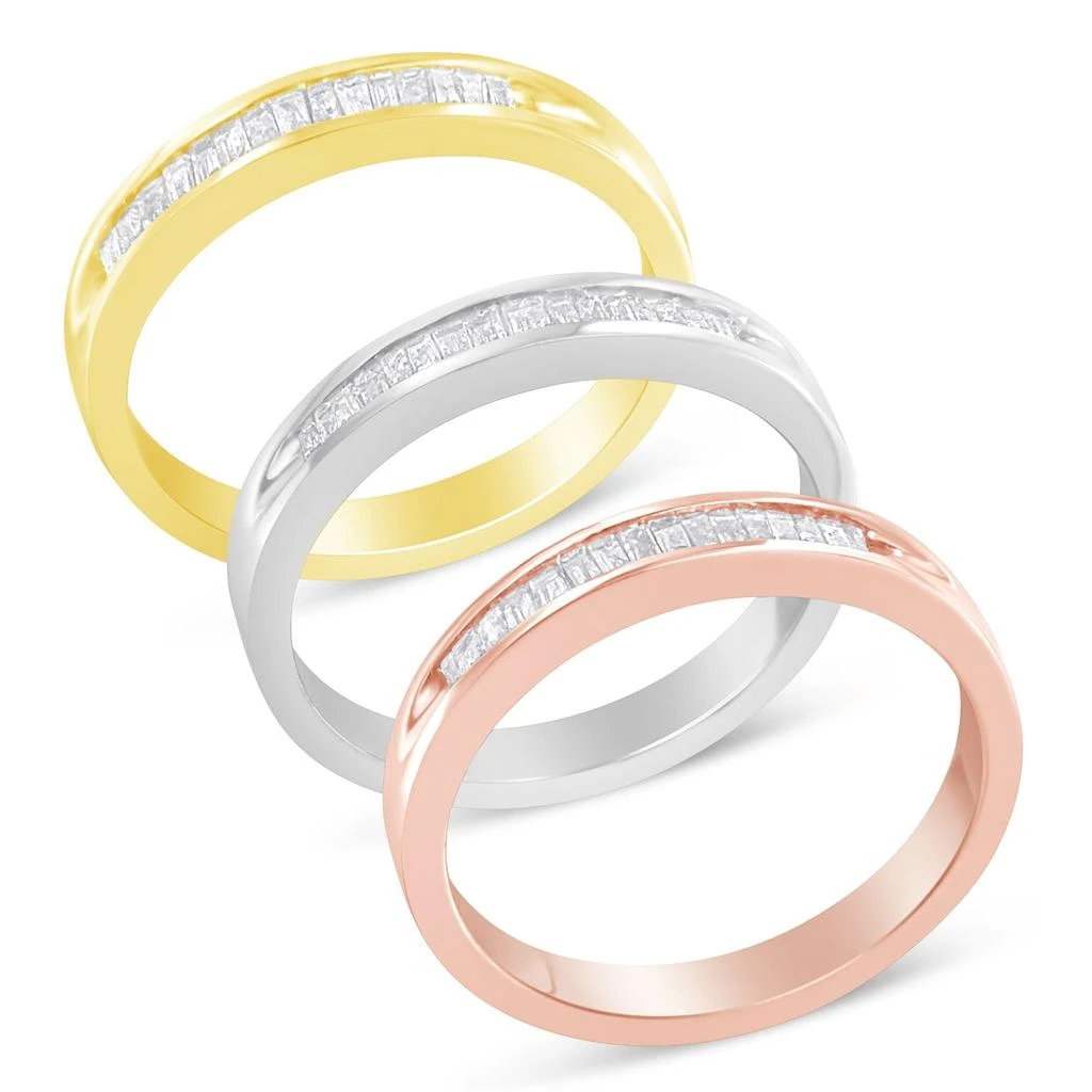 商品Haus of Brilliance|10K Yellow, White and Rose Gold over .925 Sterling Silver 5/8 Cttw Diamond Channel-Set Stackable Band Ring Set,价格¥3339,第1张图片