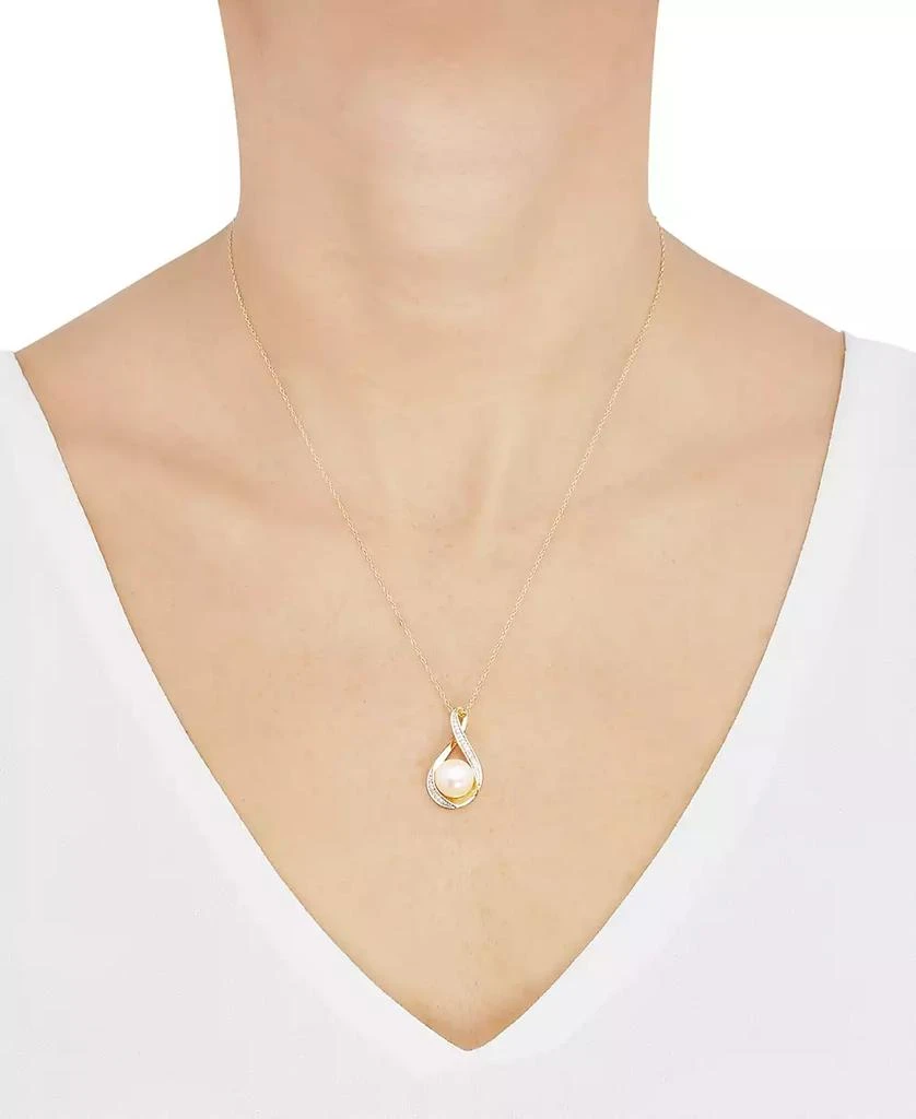 商品Macy's|Cultured Freshwater Pearl (9mm) and Diamond Accent Pendant 18" Necklace in 14k Gold,价格¥2611,第3张图片详细描述