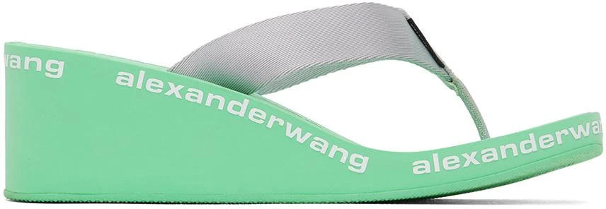 商品Alexander Wang|Green AW Wedge Flip Flop Sandals,价格¥2004,第1张图片