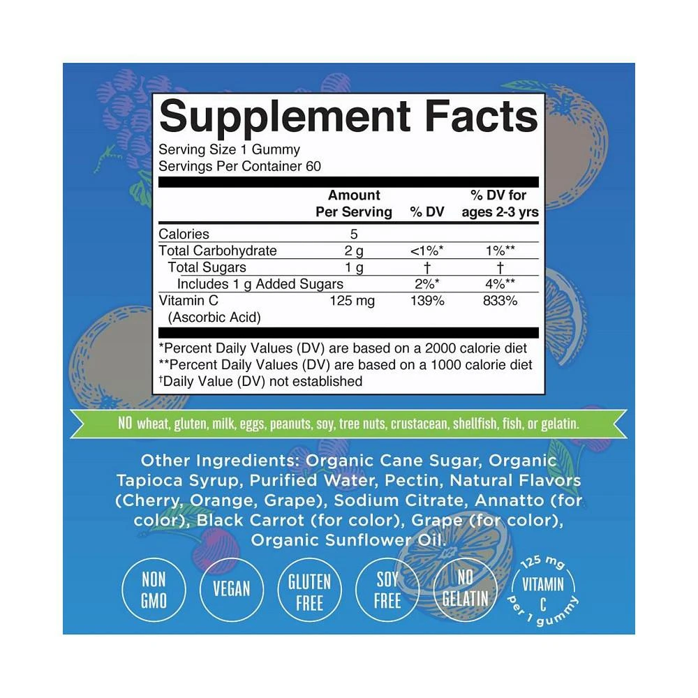 商品MaryRuth Organics|Vitamin C Gummies, Cherry Orange & Grape, 60 ct,价格¥172,第3张图片详细描述