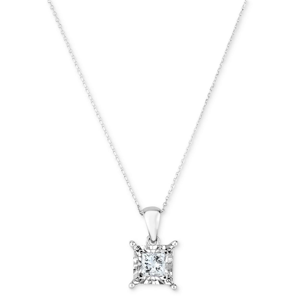 Diamond Princess Solitaire Plus 18" Pendant Necklace (3/4 ct. t.w.) in 14k White Gold商品第4张图片规格展示