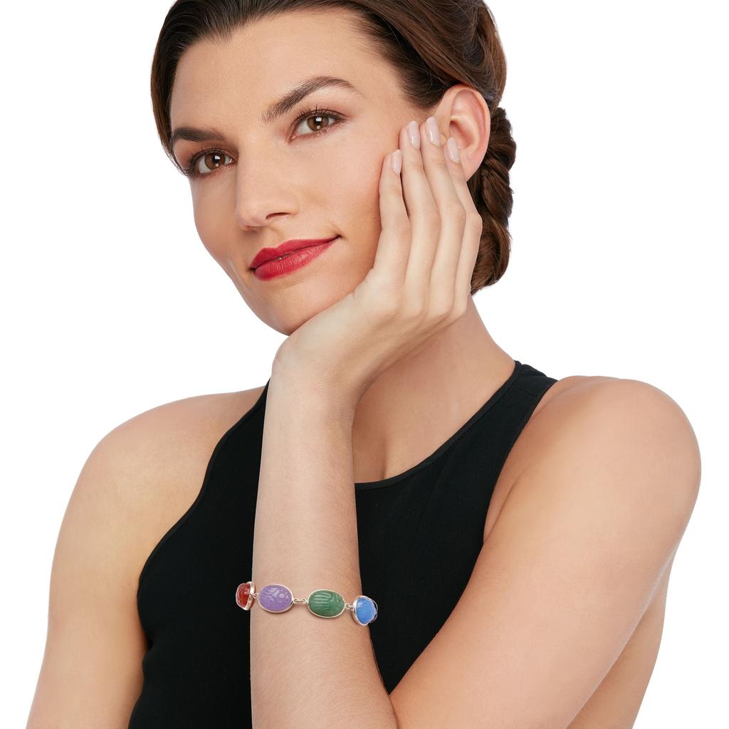 Ross-Simons Multicolored Jade Scarab Bracelet in Sterling Silver商品第2张图片规格展示