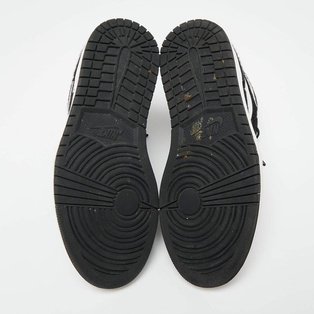 Air Jordans Black/White Calf Hair And Leather 1 Retro COJP High Top Sneakers Size 38.5商品第6张图片规格展示
