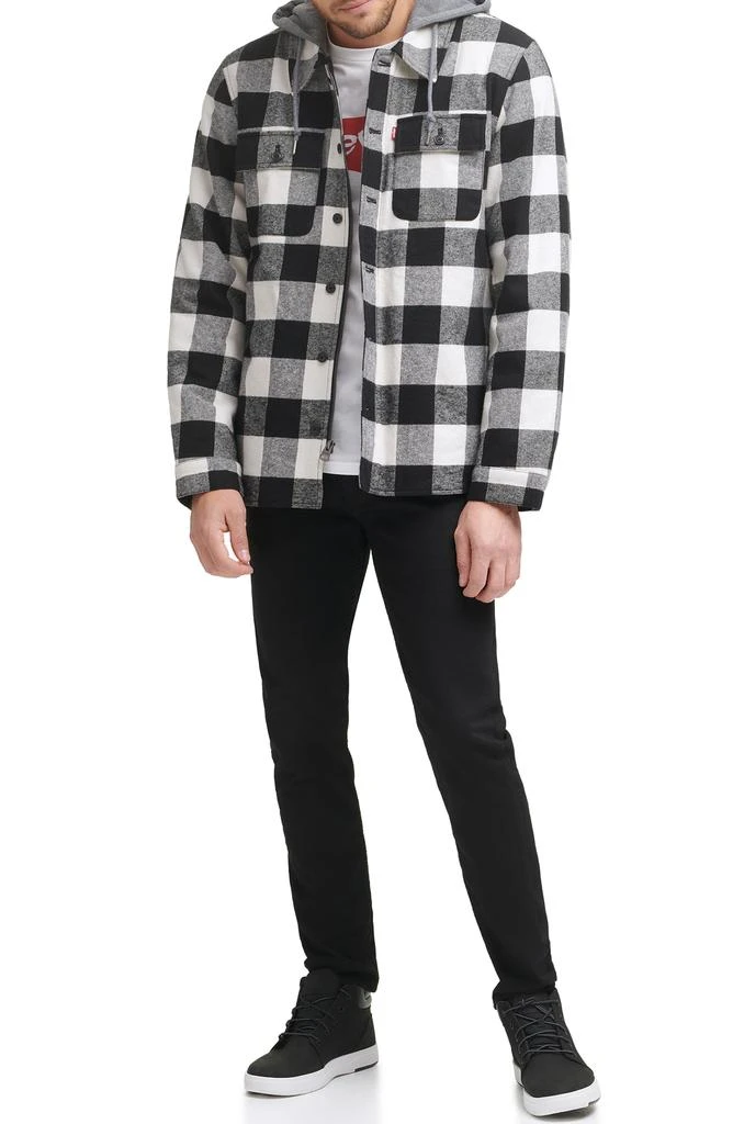 Plaid Faux Shearling Lined Jersey Hood Shirt Jacket 商品