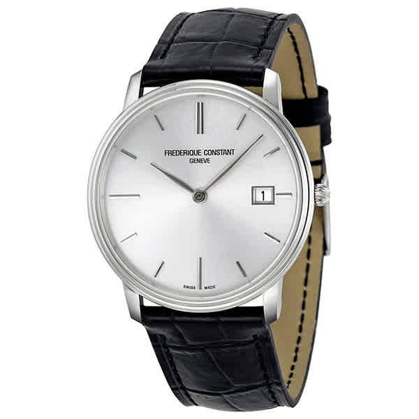 商品Frederique Constant|Slim Line Silver Dial Black Leather Mens Watch 220NS4S6,价格¥2115,第1张图片