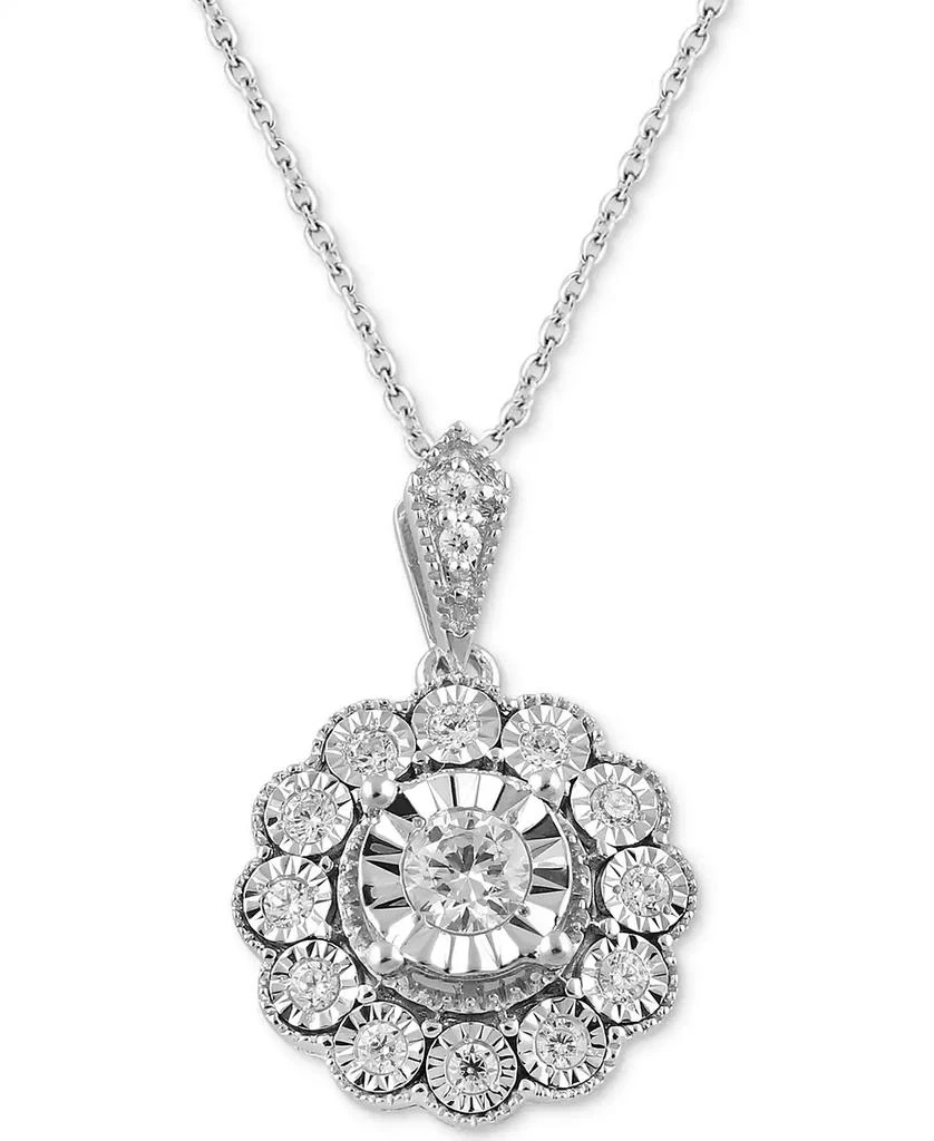 商品Macy's|Diamond Flower 18" Pendant Necklace (1/3 ct. t.w.) in Sterling Silver,价格¥759,第1张图片