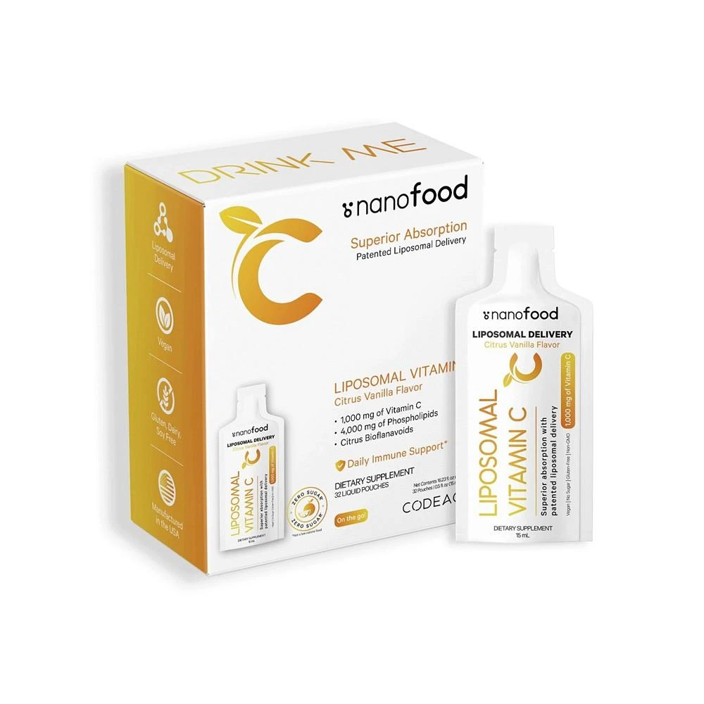 商品Codeage|Liposomal Vitamin C Liquid Supplement with Phospholipids, Daily Immune Support - 32 Pouches,价格¥299,第1张图片