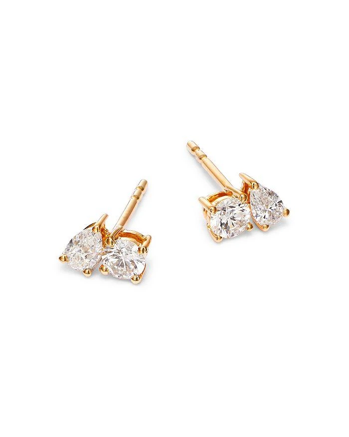 商品Moon & Meadow|14K Yellow Gold Lab Grown Diamond Round & Pear Duet Stud Earrings  ,价格¥4160,第3张图片详细描述