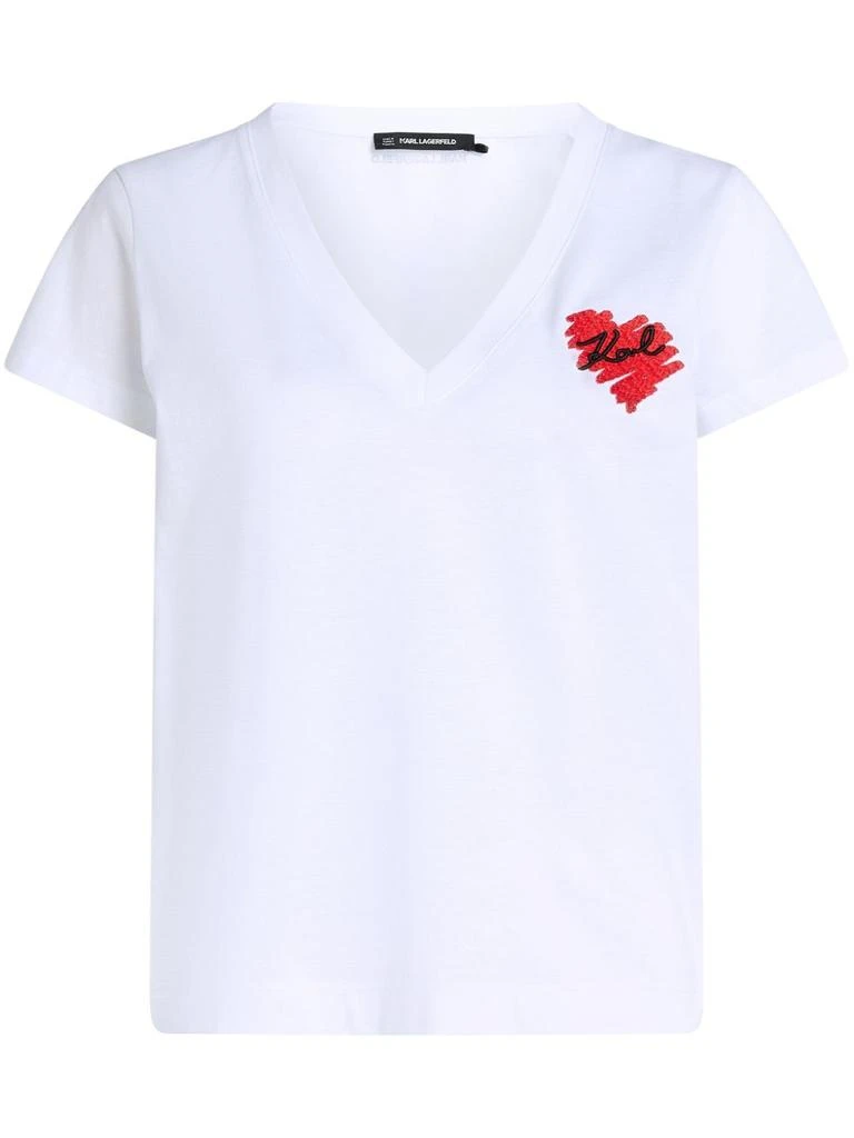 商品Karl Lagerfeld Paris|MC WHITE HEART LOGO V-NECK T-SHIRT,价格¥1017,第1张图片