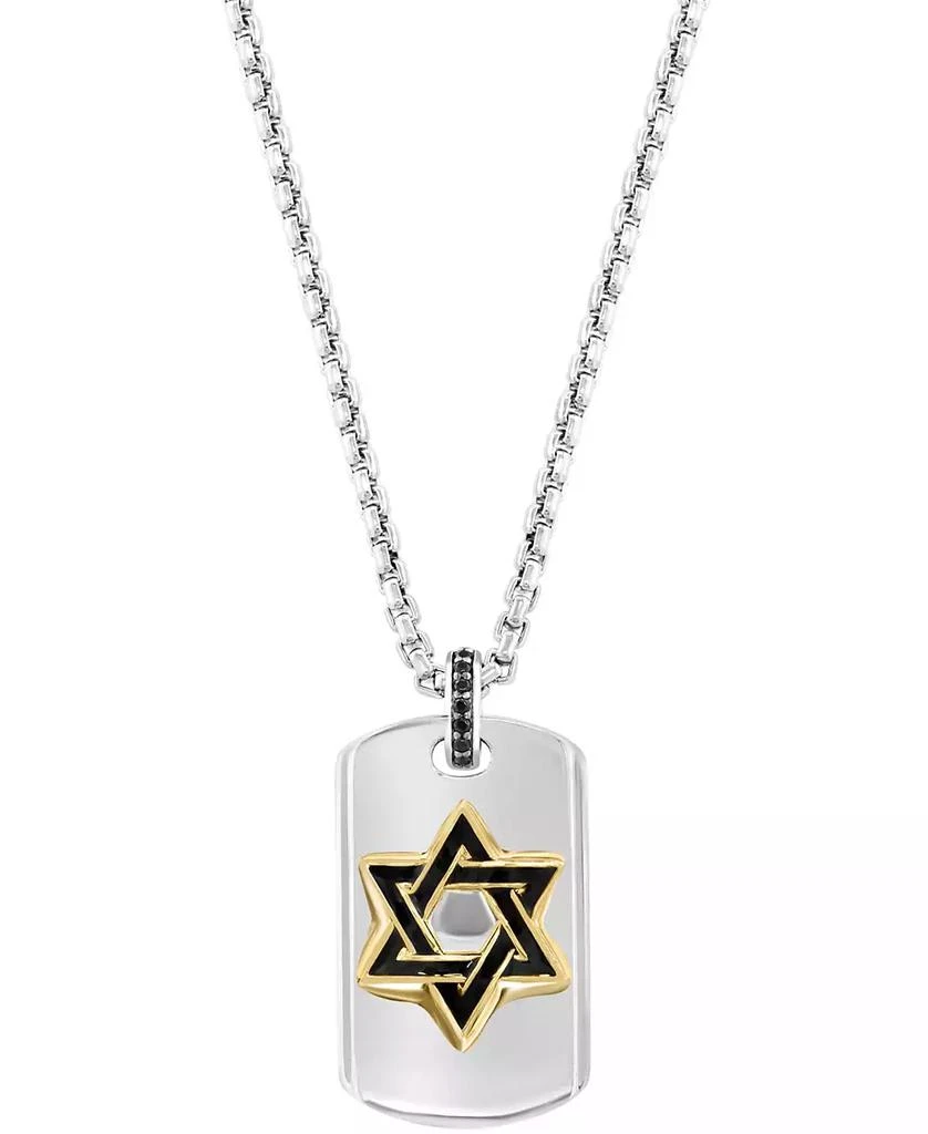 商品Effy|EFFY® Men's Black Spinel Star of David Dog Tag 22" Pendant Necklace (1/10 ct. t.w.) in Sterling Silver & Gold-Plate,价格¥5785,第1张图片