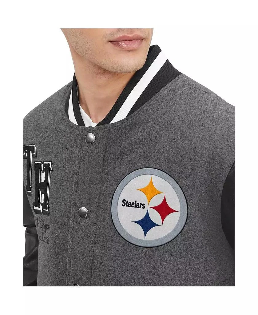 商品Tommy Hilfiger|Men's Heather Gray, Black Pittsburgh Steelers Gunner Full-Zip Varsity Jacket,价格¥1234,第2张图片详细描述