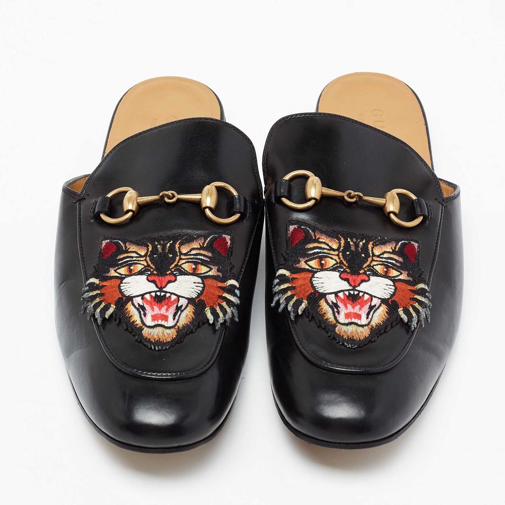 Gucci Black Tiger Patch Leather Princetown Horsebit Mules Size 43商品第3张图片规格展示