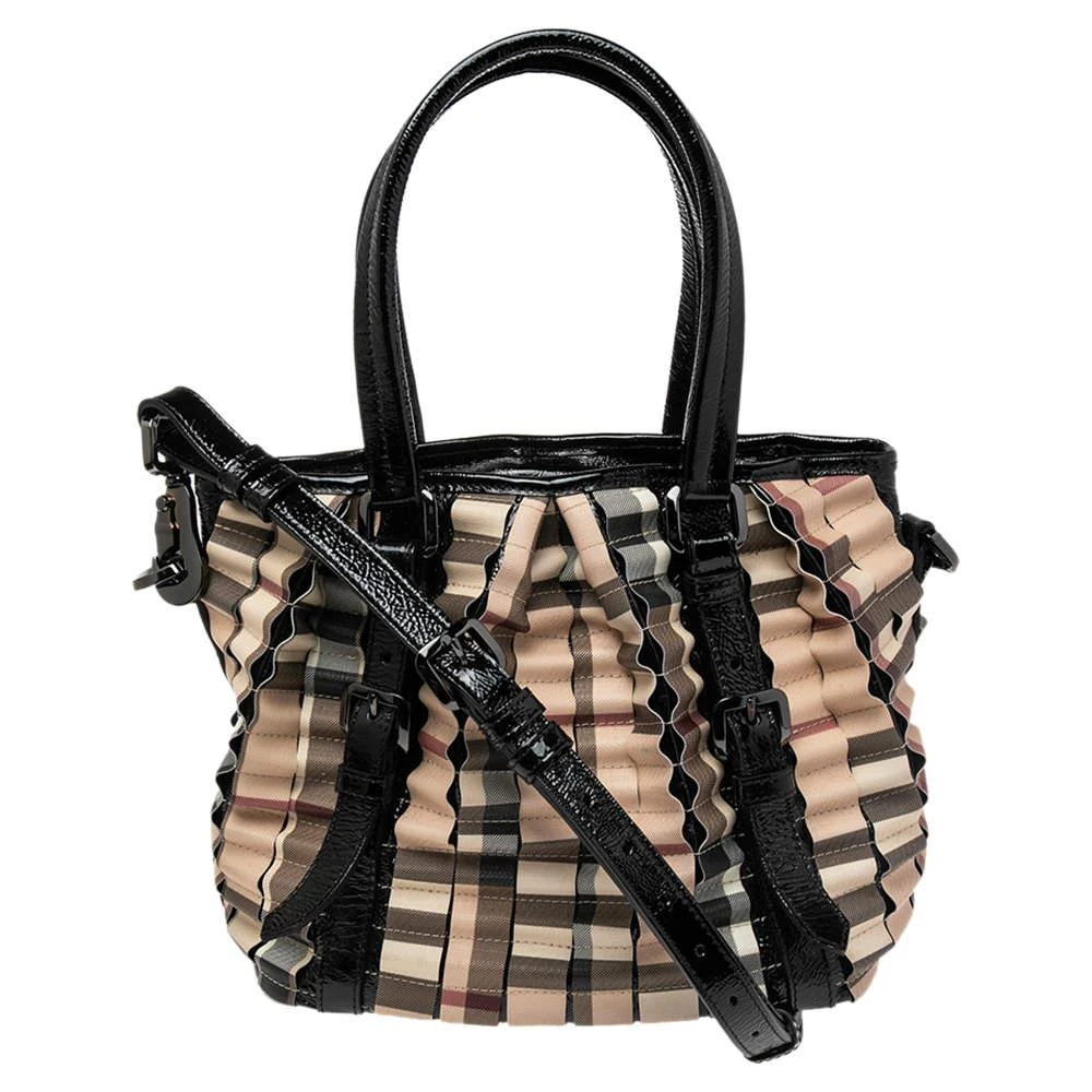 商品[二手商品] Burberry|Burberry Black/Beige House Check PVC and Patent Leather Cartridge Pleat Tote,价格¥3622,第1张图片