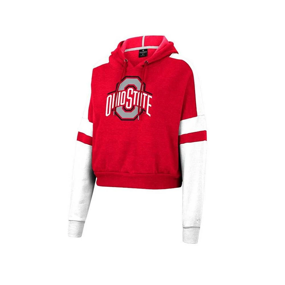 商品Colosseum|Women's Heather Scarlet Ohio State Buckeyes Throwback Stripe Arch Logo Cropped Pullover Hoodie,价格¥376,第3张图片详细描述