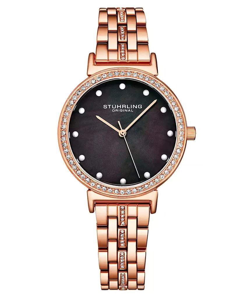 商品Stuhrling|Women's Rose Gold-Tone Link Bracelet with Crystals Studded Strip Watch 33mm,价格¥640,第1张图片