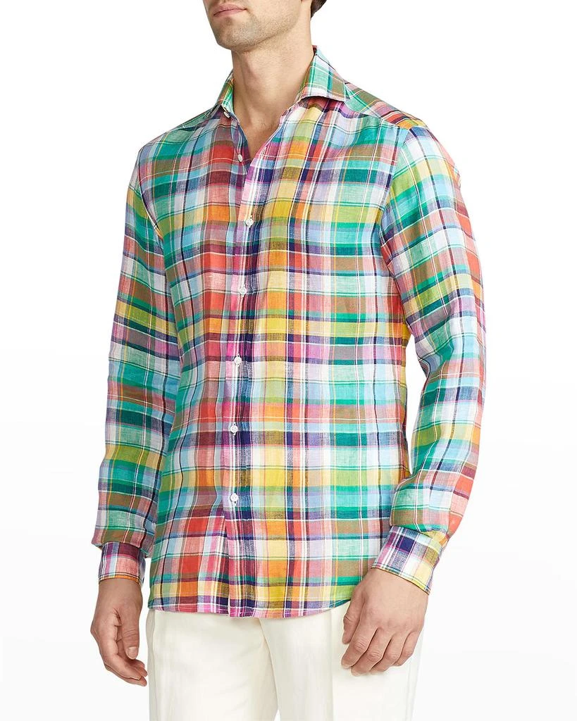 商品Ralph Lauren|Men's Aston Plaid Linen Sport Shirt,价格¥2672,第1张图片