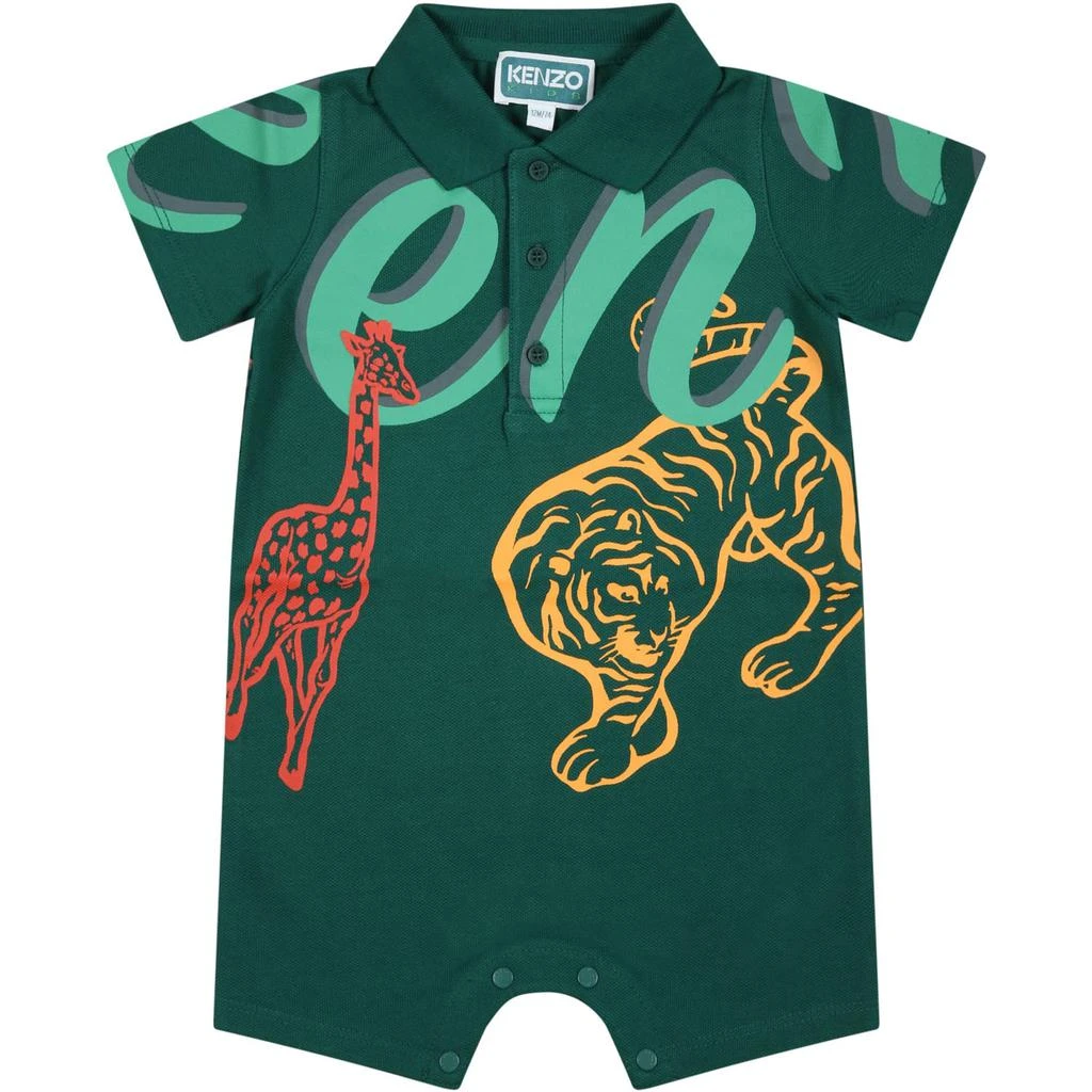 商品Kenzo|Kenzo Kids Green Romper For Baby Boy With Tiger,价格¥846,第1张图片