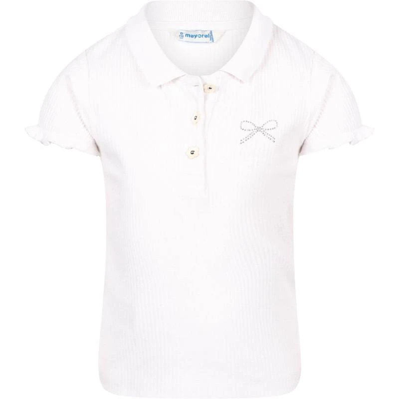 商品Mayoral|Rhinestones bow ribbed short sleeved polo shirt in white,价格¥339,第1张图片