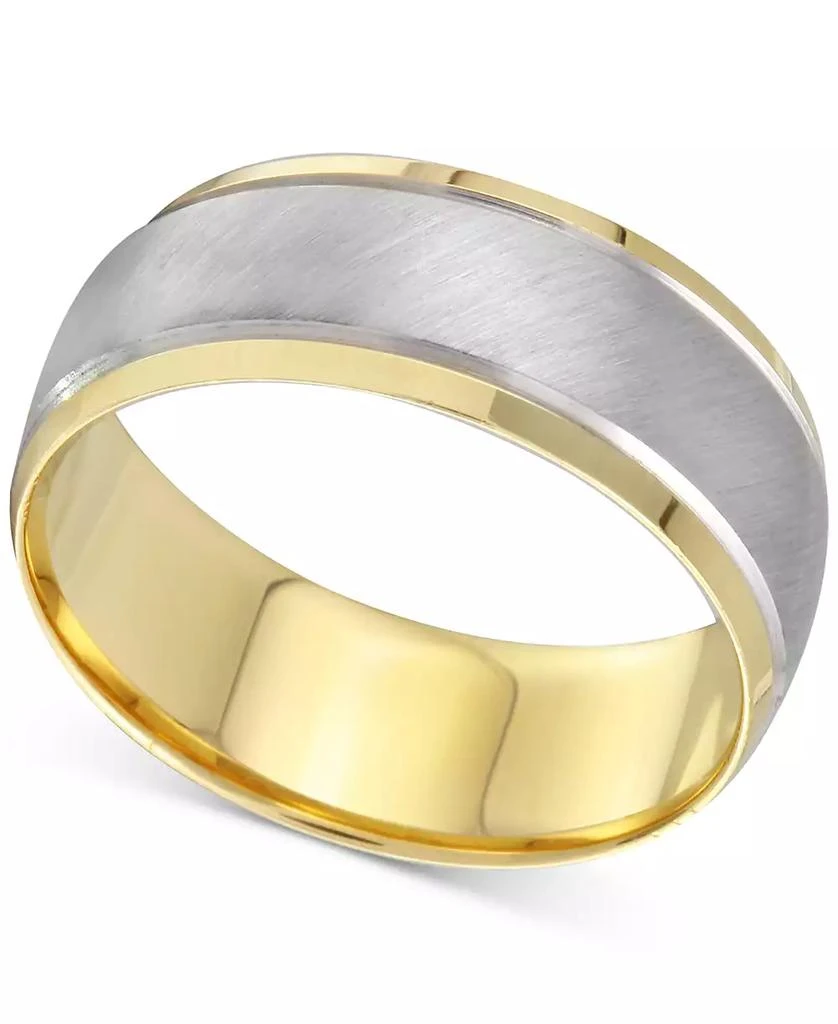 商品Macy's|Men's Two-Tone Brushed & Polished Band in 14k Gold & White Gold,价格¥7030,第2张图片详细描述