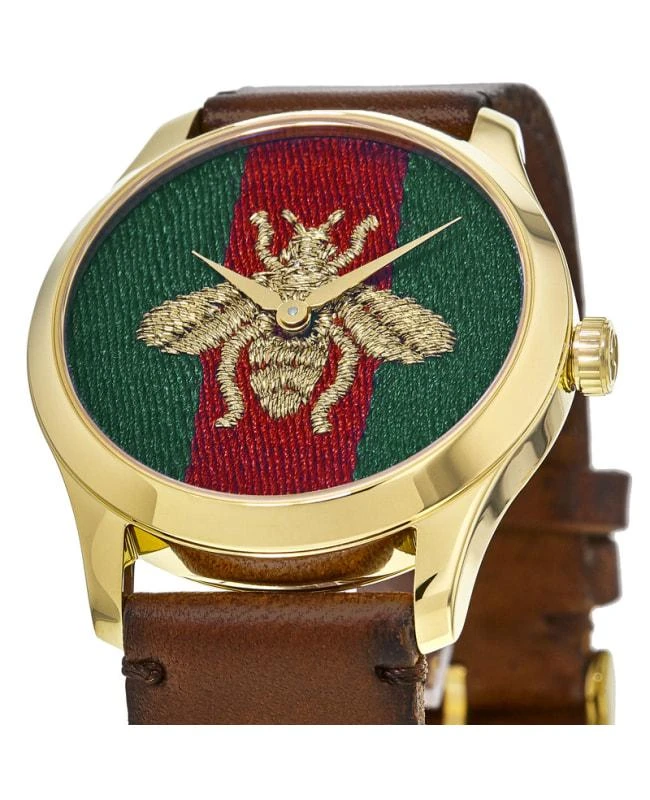 商品Gucci|Gucci G-Timeless Gold Tone Green & Red Bee Dial Leather Strap Unisex Watch YA126451A,价格¥5469,第2张图片详细描述