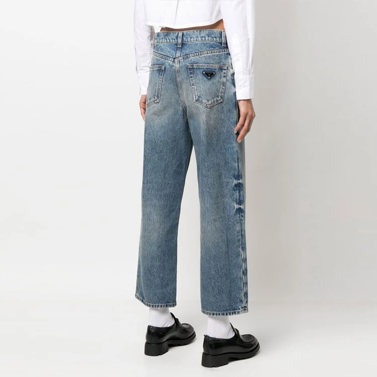 商品[国内直发] Prada|普拉达 SS23 水洗直筒宽松牛仔裤 女款 蓝色,价格¥9564,第4张图片详细描述