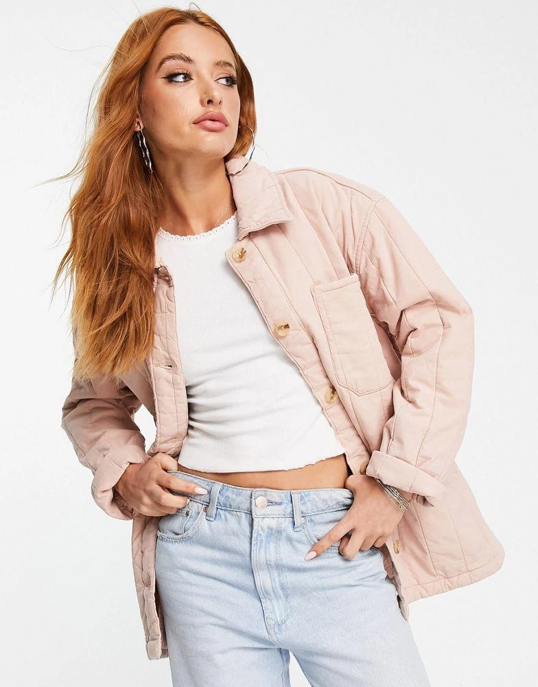 商品Topshop|Topshop quilted shacket in rose pink,价格¥251,第4张图片详细描述