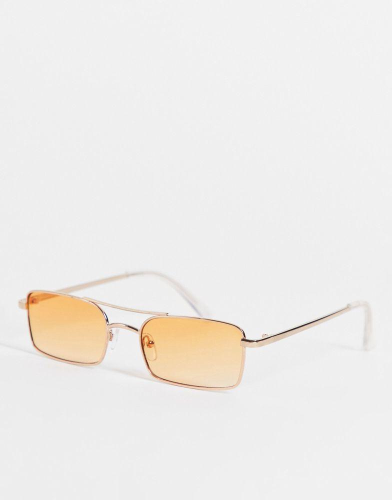 ASOS DESIGN slim square aviator with orange gradient lens in gold商品第1张图片规格展示