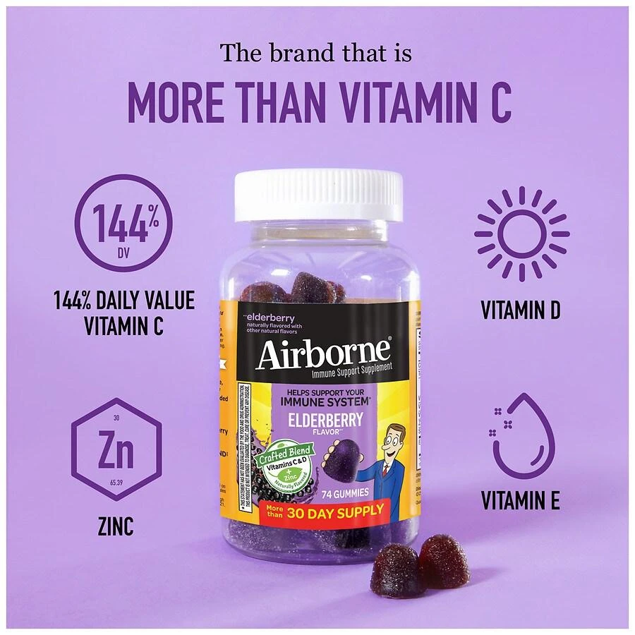 商品Airborne|Elderberry Gummies with Vitamin C D & E, Zinc Immune Support Supplement,价格¥200,第5张图片详细描述