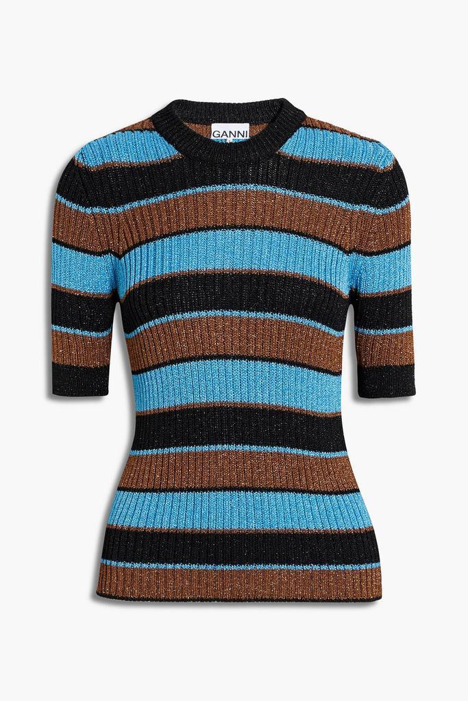 商品Ganni|Ribbed striped metallic crochet-knit top,价格¥755,第1张图片