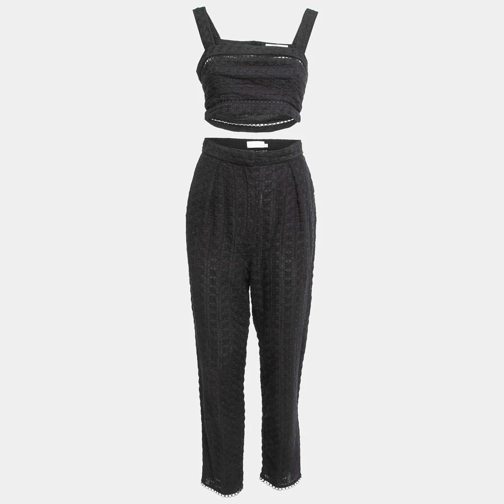 商品[二手商品] Zimmermann|Zimmermann Black Floral Cutout Lace Crop Top Pants Set M,价格¥2068,第1张图片