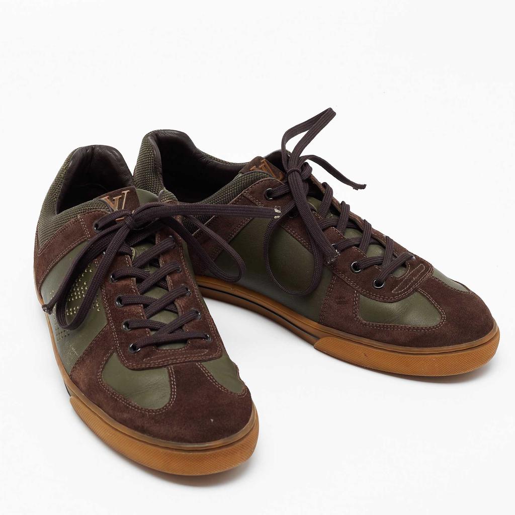 Louis Vuitton Brown/Olive Green Suede And Leather Offshore Trainers Low Top Sneakers Size 42.5商品第4张图片规格展示