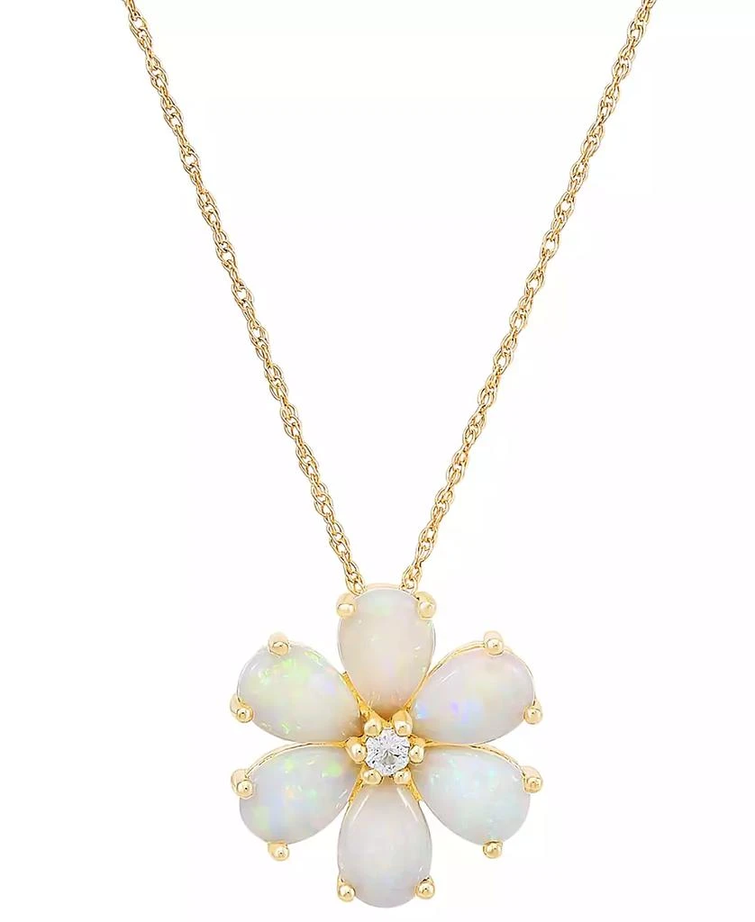 商品Macy's|Opal (1-1/2 ct. t.w.) & Diamond (1/20 ct. t.w.) Flower 18" Pendant Necklace in 14k Gold,价格¥9065,第1张图片